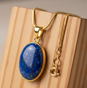 Vente chaude 925 Sterling Silver Dainty Chaîne Bohème Lapis Lazuli Goutte Forme Pendentif 18K Or Guérison Cristal De Mode pour Cadeau - Product Image 1