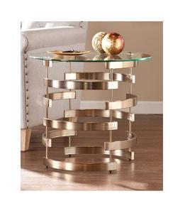 Nouvelle table basse au design antique fait main avec plateau rond en verre trempé avec support brillant en métal doré table basse au prix de vente - Product Image 6