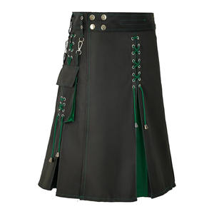 <b>Men</b> Scottish Fashion Utility <b>Black</b> Hybrid Kilt With Green, Red, Blue, Orange Pleats And Lacings Handmade Traditional Custom Kilt - Product Image 3