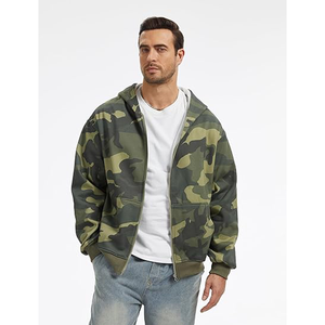 Sweat à capuche personnalisé pour homme, poids lourd 500 g/m², design camouflage, fermeture éclair, tissu polaire, haute qualité, ODM/OEM - Product Image 4