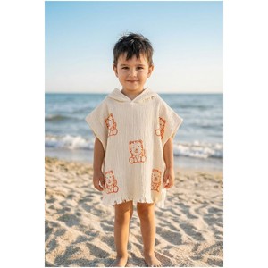 Varol 100% Organic Cotton Muslin Kids' <b>Poncho</b> with Striped Tiger Pattern Square Bath Towel Set for Baby Care for Babies - Product Image 1