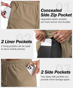 กางเกงขาสั้นผู้ชายขายส่ง แบบสั่งทำ ความยาวระดับเข่า ผ้าสองชั้น ใส่สบาย มีกระเป๋าใน แห้งเร็ว ระบายอากาศดี เหมาะสำหรับออกกำลังกาย - Product Image 3