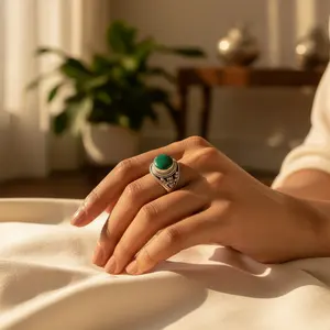 Bague en argent 925 pour femme avec turquoise en grappe, pureté du métal 14 carats, plaqué rhodium, bijoux en pierres précieuses avec incrustation d'opale - Product Image 3