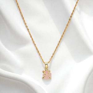 Raw Rose Quartz <b>Birthstone</b> Prong Set Pendant <b>Necklace</b> 925 Silver Rough Stone Pendant Charms - Product Image 1