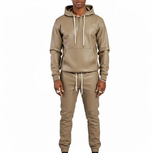 Conjunto Deportivo Casual para Hombre, Nuevo, con Cremallera, Top Ventas, Dos Piezas, Pantalón Jogger de Cuero y Sudadera con Capucha - Product Image 1