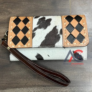 2025 gros nouveauté outillé à la main en cuir à carreaux longue pochette portefeuille en cuir de vachette véritable téléphone et argent bracelet portefeuilles - Product Image 1