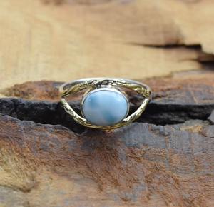 Style Boho Bague en argent sterling 925 faite à la main avec des pierres précieuses Larimar Plaqué rhodium Cadeau de mariage pour les femmes Bijoux d'occasion de fête - Product Image 2