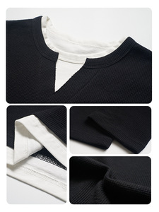 OEM Unisex Waffle Pullover <b>T</b> <b>Shirt</b> Double Layer <b>Long</b> <b>Sleeve</b> Hoodie Custom Men High Quality Blank Plain <b>T</b> <b>Shirt</b> DDP Shipping - Product Image 5