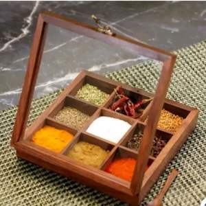 กล่องเครื่องเทศตั้งโต๊ะทำจากไม้ธรรมชาติพิมพ์ลายพรีเมี่ยมอเนกประสงค์พร้อมช่องแยกสำหรับเครื่องเทศและผลไม้แห้ง - Product Image 5