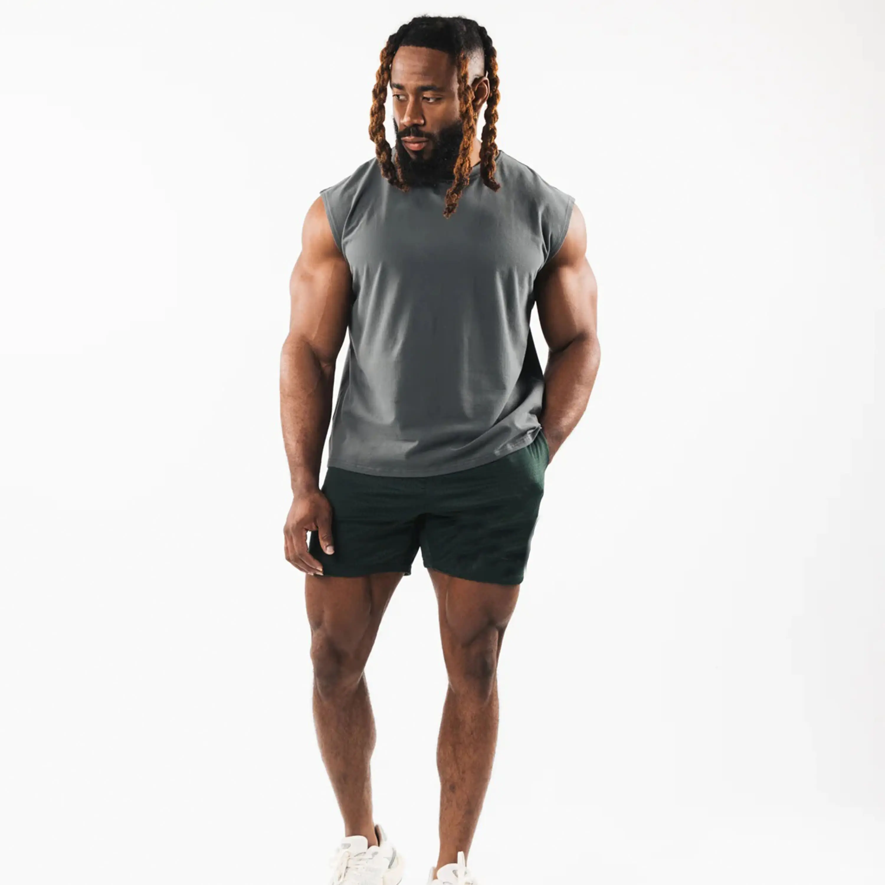 Katı renk dikişsiz kolsuz spor giyim Tank Top eğitim spor atlet erkek rahat yelek derin kesim tankı üst erkekler için
