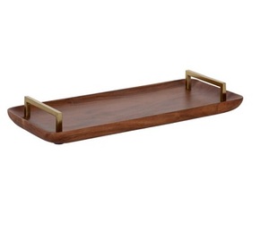 Bandeja de servicio de madera antigua hecha a mano, bandeja redonda de hierro de cobre de tamaño personalizado para comedor en casa, bandeja de bambú de estilo clásico, servicio de comida - Product Image 2