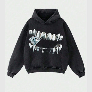 Sweat-shirt à capuche décontracté pour homme tendance, imprimé personnalisé de dents, ample, à porter au quotidien, sweat-shirt à épaules tombantes pour homme - Product Image 1