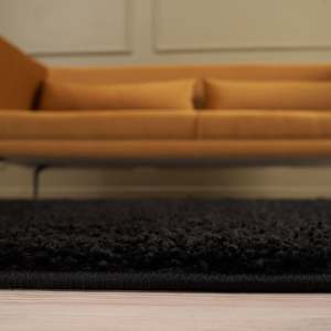 Tapis rectangulaire noir en peluche fait main industriel pour salon, couloir, chevet - Product Image 5