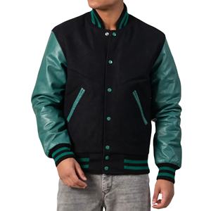 Men's Vintage Varsity Letterman Jacket Wool Body Viscose Sleeves Zipper Front Patchwork Quilted Lining Classic College Team - Product Image 1