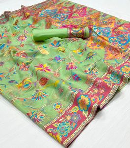 นักออกแบบล่าสุดผ้าไหมแคชเมียร์แท้แฟนซีพิมพ์งานสารี - Product Image 2