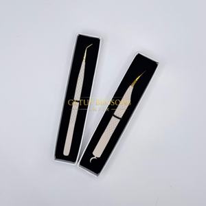 Pinzas para Extensión de Pestañas de Acero Inoxidable, Pinzas de Aislamiento con Punta de Fibra, Recubrimiento en Polvo, Color Nude, Punta Dorada, Herramienta Profesional para Pestañas - Product Image 4