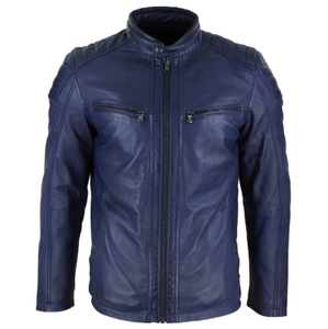 Veste de moto en cuir pour hommes avec protections et coupe-vent - Product Image 4