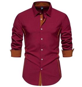 Camisas Casuales de Negocios para Hombre, Nuevas, a la Moda, de Primavera y Otoño, con Bloques de Color, Cuello de Solapa con Botones, Manga Larga - Product Image 4