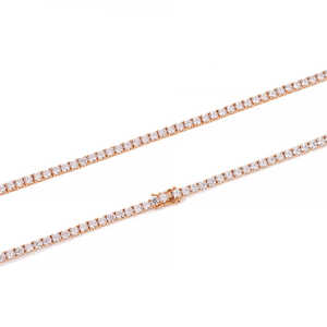 Cadena de tenis de oro rosa macizo de 14K con diamantes de circonita de 4MM, cadena de eslabones geométricos para compromiso, joyería de latón con baño de rodio - Product Image 1