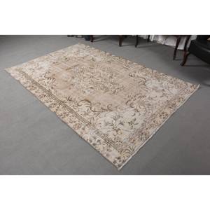 Vintage Classic Turkish Rug Beige <b>Brown</b> 5.3 X 8.1ft Handmade <b>Wool</b> with Latex Backing Patchwork Pattern for Bedside - Product Image 2