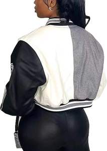 Patchs en chenille personnalisés broderie manches en cuir véritable Letterman Varsity Crop Jacket 100% Cotton Wool Women Varsity Jacket - Product Image 2