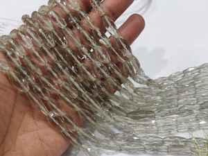 Amatista verde natural perforada larga 6x12mm a 8x20mm forma cilíndrica elegante fabricación de joyas hebra de cuentas 10 pulgadas - Product Image 6