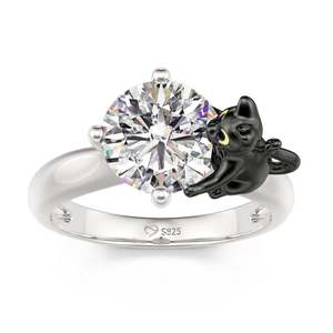 Jeulia Hug Me Death Witness <b>Black</b> Cat Round Cut Sterling Silver Fashion <b>Ring</b> - Product Image 3