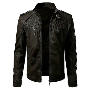 Chaqueta de cuero PU de alta calidad con logotipo personalizado, chaqueta informal para motocicleta, chaqueta de motorista con cremallera para hombre - Product Image 5