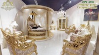 Lit à baldaquin en teck sur mesure, thème vintage, design royal, détails sculptés lourds, marqueterie traditionnelle, durable, personnalisable