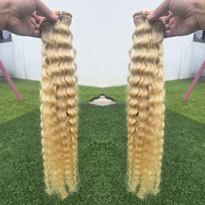 Blonde Curly Hair Bundles 100% Human Hair Extensions Virgin Remy Indonesian Double Weft Machine Shed-Resistant <b>Tangle</b>-Free - Product Image 5