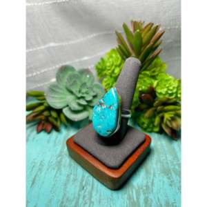 Navajo-Made <b>Statement</b> <b>Ring</b> with Kingman Turquoise & Sterling <b>Silver</b> Size 9 Everyday Gemstone <b>Ring</b> with Natural Stone Inlay - Product Image 3
