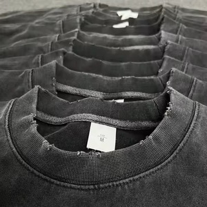 T-shirt à manches courtes en coton de style vintage, coupe classique, poids lourd 220g, avec trou sur le bord, logo personnalisé sur le devant - Product Image 1