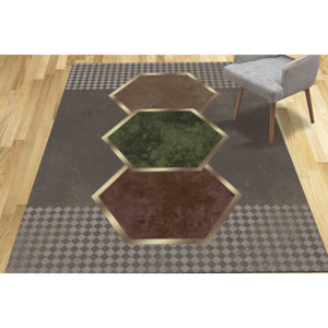 พรมรูปหกเหลี่ยม: ลายมินิมอลทันสมัย, พรมทางเดินสีน้ำตาล, พรมบางแบบไม่ถักทอ - Product Image 4