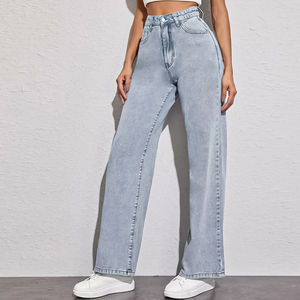 Pantalones Vaqueros de Mezclilla de Invierno para Mujer, Corte Recto Ancho, Frente Plano, Casuales, Lavado Medio, Alta Calidad, 100% Algodón - Product Image 4