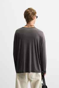 Col rond décontracté Fit style de base T-shirt à manches longues poids léger gsm décontracté O cou 100% coton pima T-Shirt pour hommes - Product Image 5