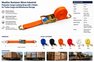 Correa de Amarre de Carga Industrial de Poliéster de 38 mm Resistente a la Intemperie con Ganchos en J para Remolques y Almacenamiento en Almacenes - Product Image 3