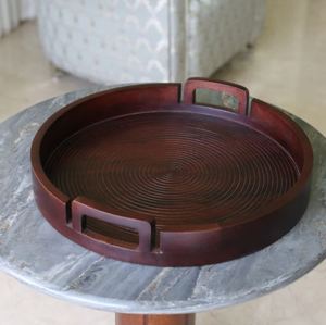 Bulk Price Brown Round Wood Serving Platter with Handles in Low Cost From India - Product Image 4