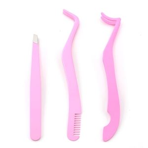 Ensemble de pinces à épiler RMI Silver Tip et Pink Powder Coated, couleur rose, simples et doubles, emballées dans une boîte rose. - Product Image 1