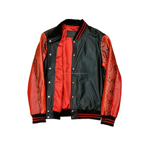 Blouson universitaire imprimé en similicuir pour homme, col montant, broderie personnalisée, style universitaire, baseball, PU, streetwear d'hiver - Product Image 4