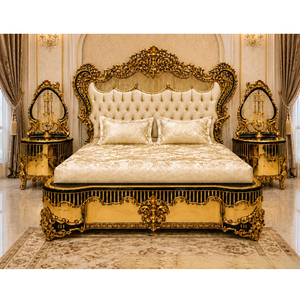 Muebles de Dormitorio de Madera de Teca Tallada a Mano de Lujo, Diseño Victoriano, Cabecera Acolchada, Tamaño Personalizable, Muebles de Hogar de Lujo - Product Image 1
