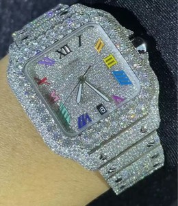 นาฬิกาข้อมือผู้ชายดีไซน์พิเศษ หรูหรา ประดับเพชรโมอิสซาไนต์ หน้าปัดอะนาล็อก แสดงวันที่ ขนาด 40 มม. ตัวเรือนสแตนเลสสตีล สำหรับแร็ปเปอร์ฮิปฮอป - Product Image 4