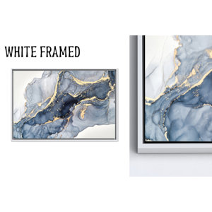 Impression sur toile moderne abstraite avec motif marbré bleu et or, 1P Whiteframedcanvas - Product Image 1