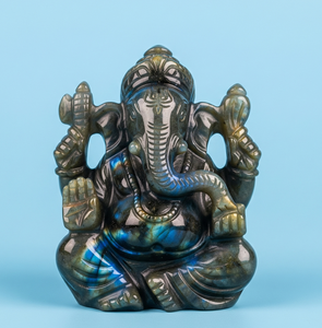 Statue de Ganesha sculptée à la main, cadeau d'affaires avec cristal de guérison en Labradorite, artisanat en pierre semi-précieuse d'Inde gravé - Product Image 5