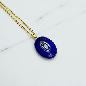 Collier pendentif fait main en pierre de lapis incrusté d'ovale Offre Spéciale-Collier double pierre précieuse - Product Image 1