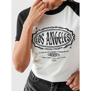 Camiseta Casual LA Babytee, Corte Ajustado, 100% Algodón con Spandex, Jersey Estampado, Talla XS, Corte Holgado para Tallas Grandes, Directo de Fábrica - Product Image 1