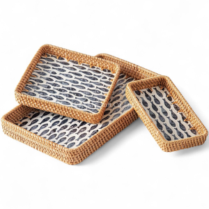 Bandeja Ecológica Hecha a Mano con Madreperla y Ratán para Servir Alimentos, Uso en el Hogar y en la Mesa - Product Image 2