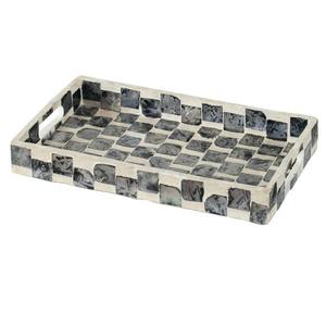 Bandeja de Nácar Gris con Patrón de Cuadros Rectangular, Bandeja Decorativa Hecha a Mano para Servir en la Cocina y Comedor de un Hogar Contemporáneo - Product Image 1