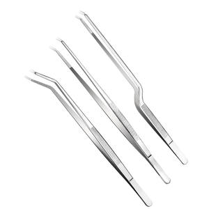 Chef professionnel Lot de 3 pinces à épiler en argent poli Fait à la main en acier inoxydable Placage droit et incurvé de 20.5cm - Product Image 2