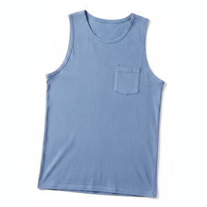 Premium <b>Men's</b> Cotton Pocket Tank Top Sleeveless Summer Casual <b>Vest</b> Periwinkle Blue Soft Jersey Beach Wear Gym Undershirt - Product Image 5