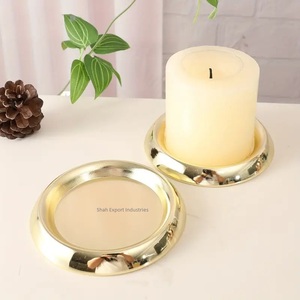 Plaque de bougie ronde en métal de décor de table or fini pour le mariage et la maison Table de dîner assiettes de bougie décoratives - Product Image 5